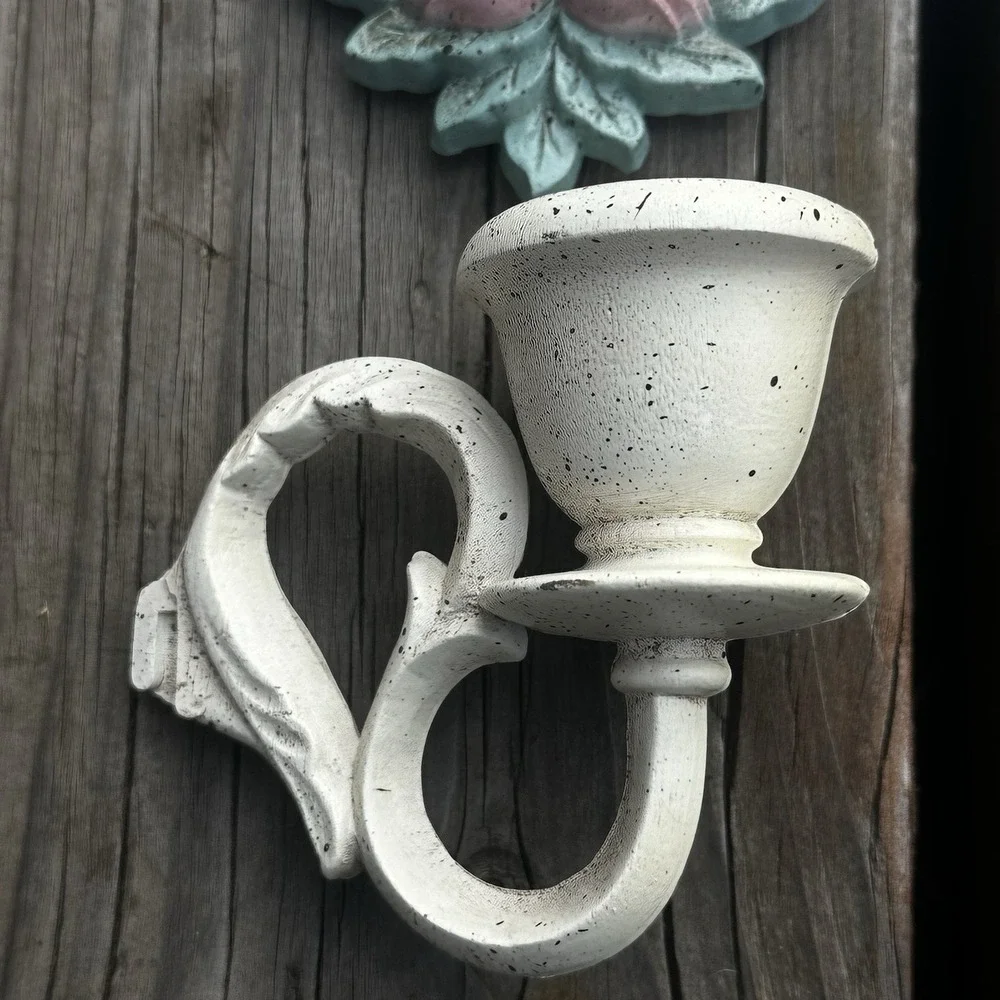 Vintage 2x white Wall Sconce‎ Candle Mirror White w/Pink Flowers Bows Coquette
